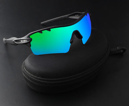 Discover Men's Black Frame Green Lens Sports Sunglasses
