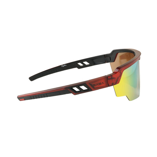 Raptor Translucent Red Frame Yellow Revo Lens Sports Sunglasses for Cricket I Cycling I Marathon