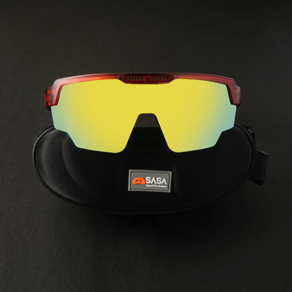 Raptor Translucent Red Frame Yellow Revo Lens Sports Sunglasses for Cricket I Cycling I Marathon