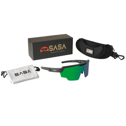 Raptor Matte Black Frame Green Revo Lens Sports Sunglasses for Cricket I Cycling I Marathon
