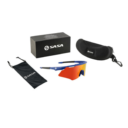 SASA M-Series Matte Navy Blue Frame with Red Revo Lens Sports Sunglasses