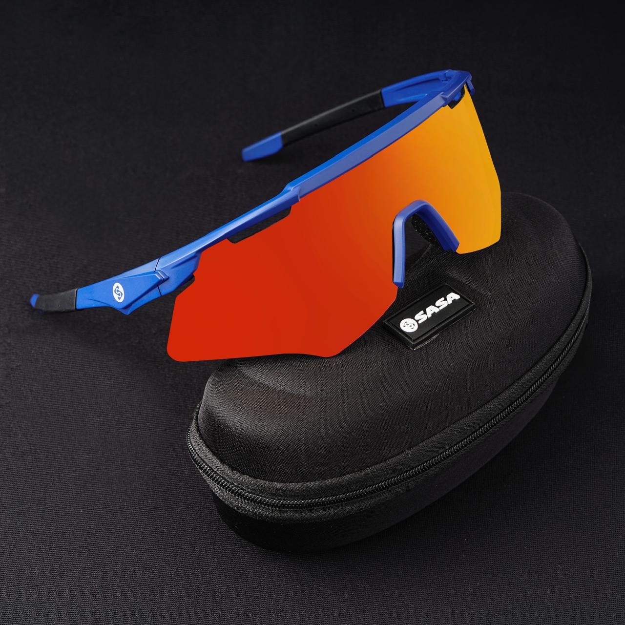SASA M-Series Matte Navy Blue Frame with Red Revo Lens Sports Sunglasses