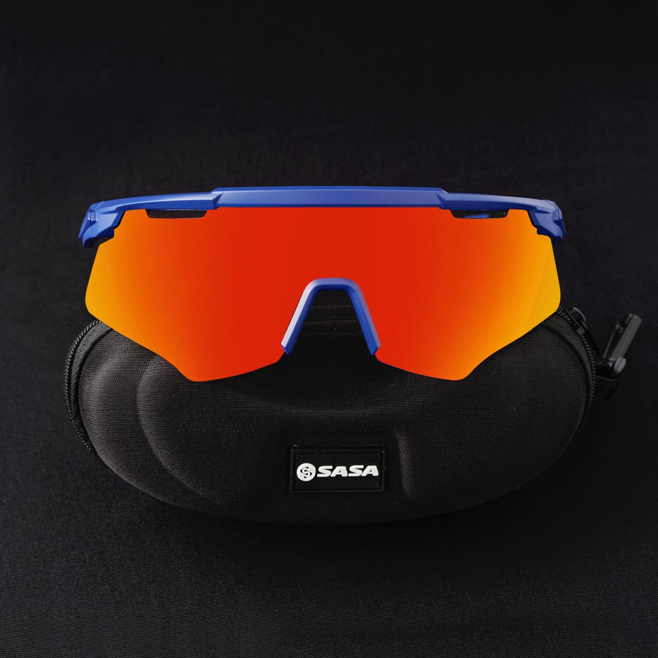 SASA M-Series Matte Navy Blue Frame with Red Revo Lens Sports Sunglasses