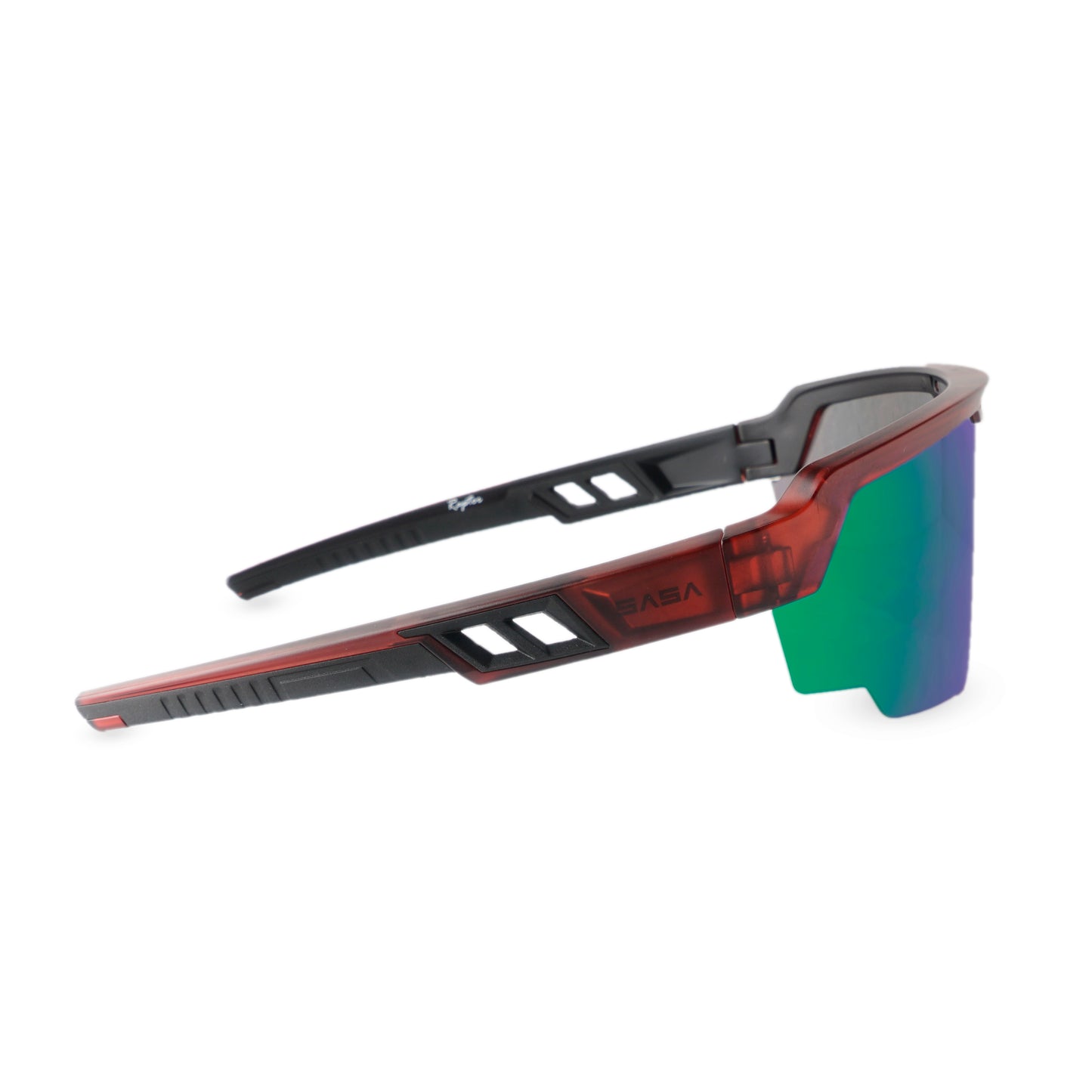 Raptor Translucent Red Frame Green Revo Lens Sports Sunglasses
