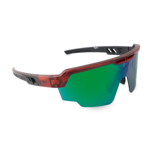 Raptor Translucent Red Frame Green Revo Lens Sports Sunglasses