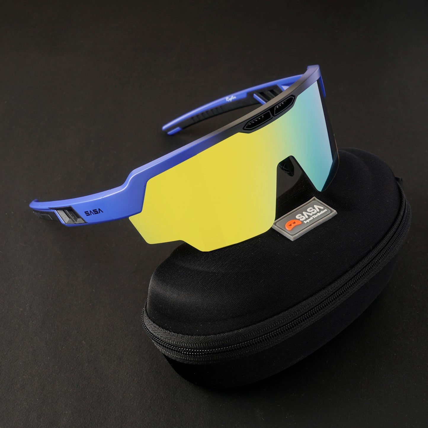 Raptor Matte Blue/Black Frame Yellow Revo Lens Sports Sunglasses for Cricket I Cycling I Marathon