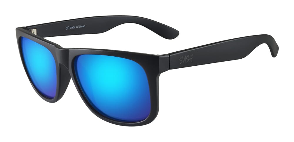 Wayfarer Sunglasses for Men | Black Frame Ice Blue Revo Lens