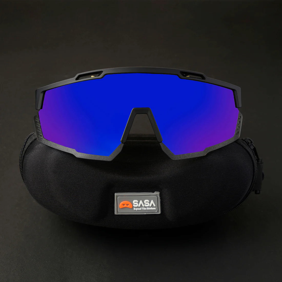 Parthiv Patel X Matte Black Frame Blue Revo Lens Sports Sunglasses
