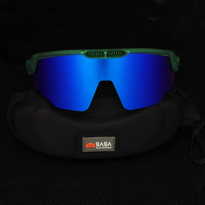 Raptor Translucent Green Frame Blue Revo Lens Sports Sunglasses for Cricket I Cycling I Marathon