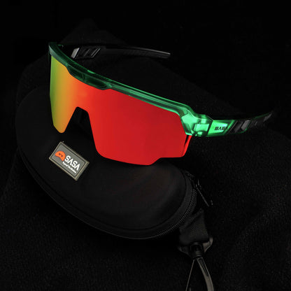 Raptor Translucent Green Frame Red Revo Lens Sports Sunglasses for Cricket I Cycling I Marathon